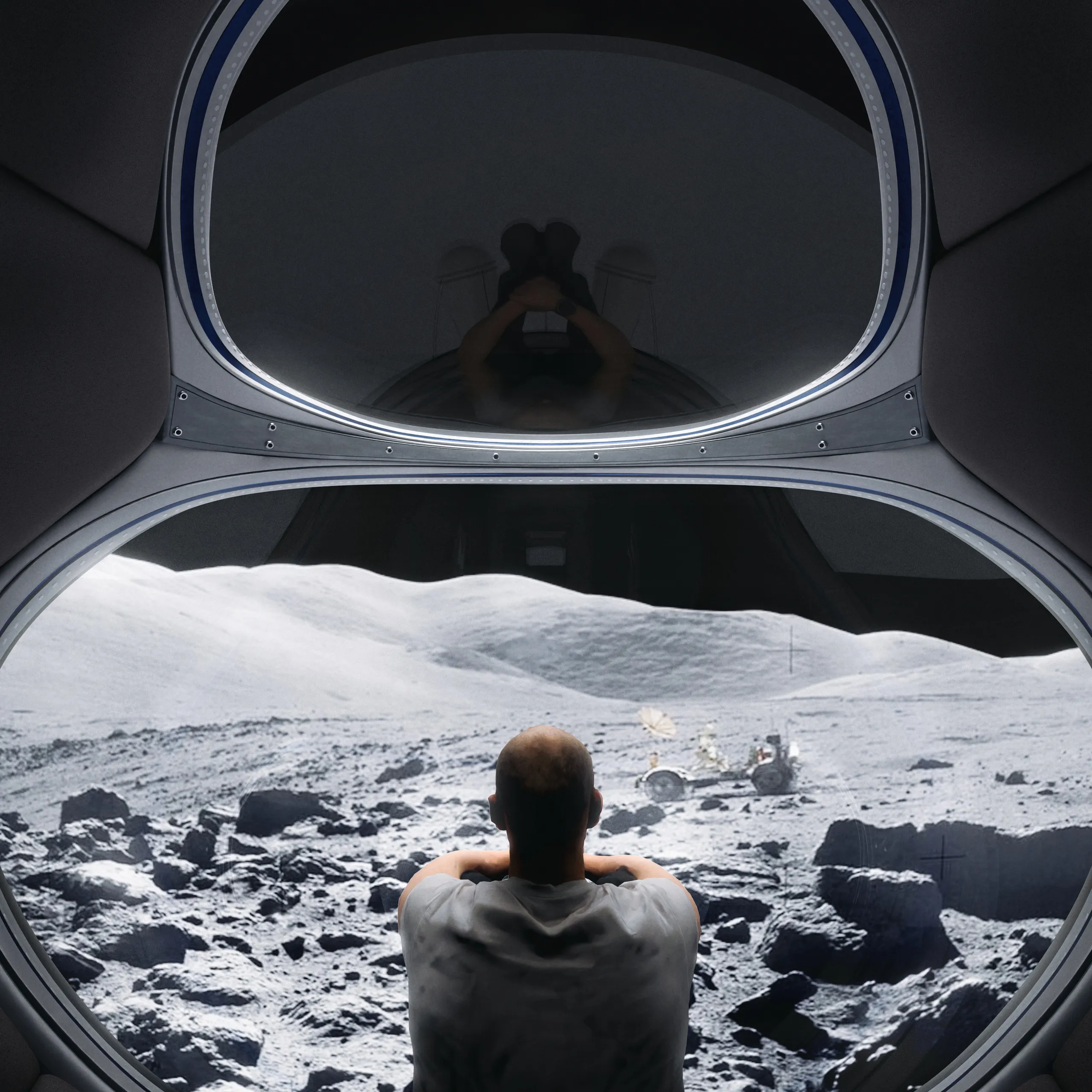 A window looking out at the lunar surface